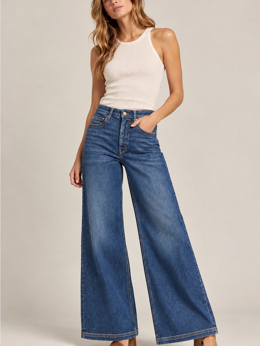 Maeve Anthropologie Wide Leg Jeans Womens 27 Blue Excellent High Rise Stretch